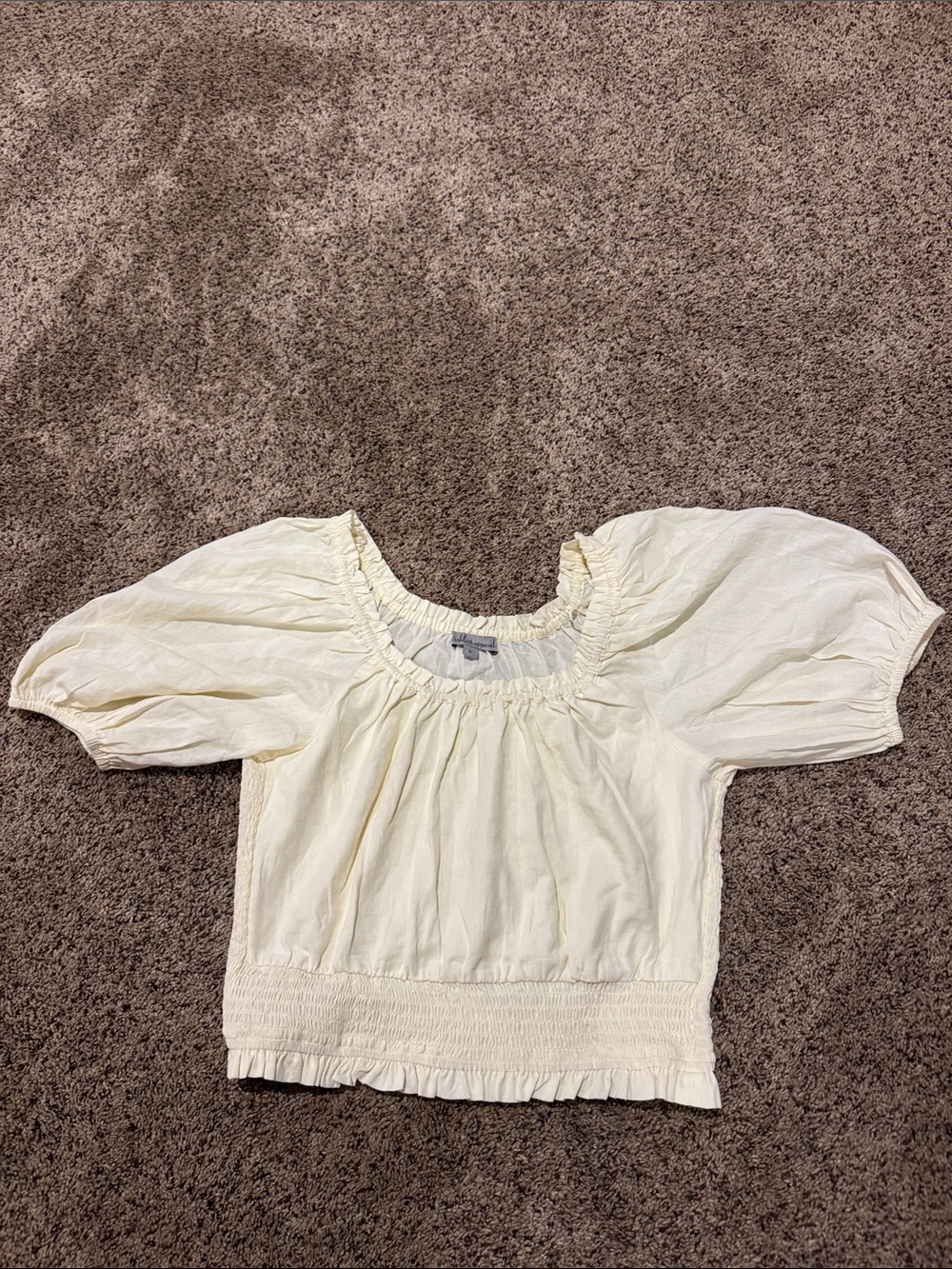 Wishlist Cream Smocked Puff-Sleeve Crop Top